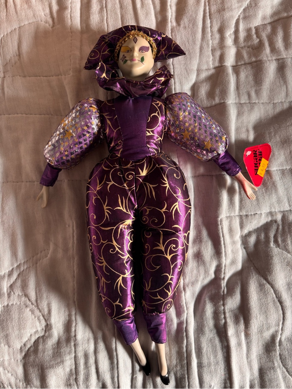 Vintage Sugar Loaf Creations 14in Porcelain Jester Doll Purple Gold Outfit 1994